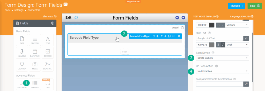 Veldtypes: Barcodescanning instellen - schermafbeelding 2